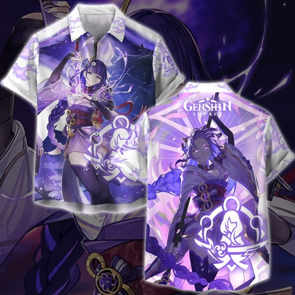 Genshin Impact Raiden Shogun Video Game All Over Printed T-shirt Tank Top Zip Hoodie Pullover Hoodie Hawaiian Shirt Beach Shorts Joggers Hawaiian Shirt S