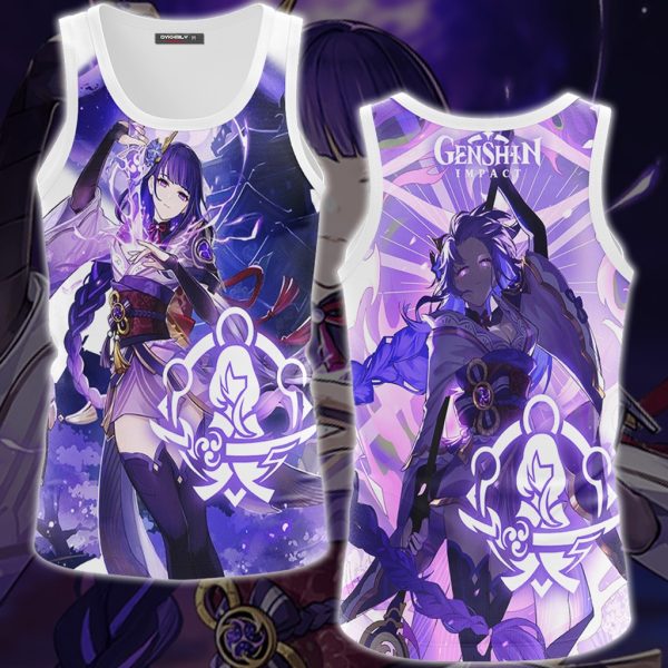 Genshin Impact Raiden Shogun Video Game All Over Printed T-shirt Tank Top Zip Hoodie Pullover Hoodie Hawaiian Shirt Beach Shorts Joggers Tank Top S