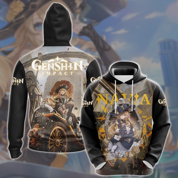 Genshin Impact Navia Video Game All Over Printed T-shirt Tank Top Zip Hoodie Pullover Hoodie Hawaiian Shirt Beach Shorts Joggers Hoodie S