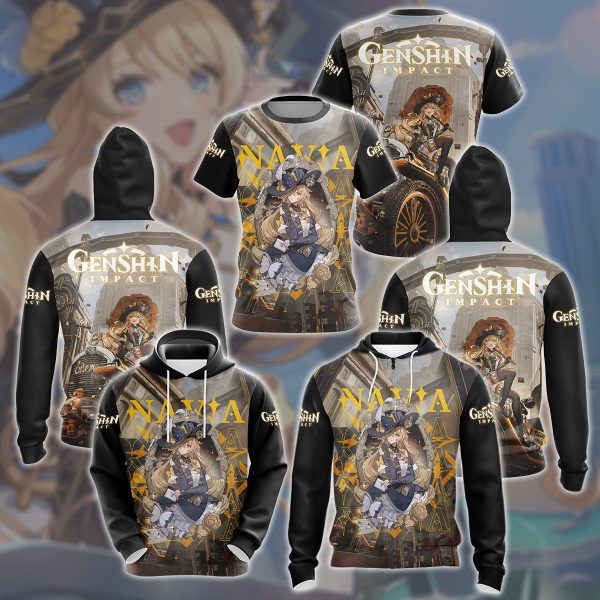 Genshin Impact Navia Video Game All Over Printed T-shirt Tank Top Zip Hoodie Pullover Hoodie Hawaiian Shirt Beach Shorts Joggers