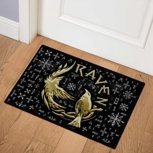 Viking Doormat Raven Gold Huginn and Muninn 1