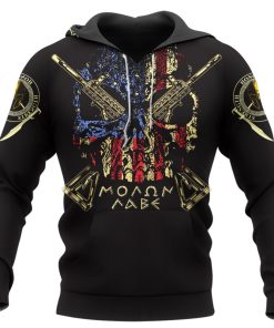 Spartan Hoodie Flag Skull Helmet And Weapon Molon Labe