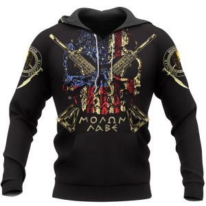 Spartan Hoodie Flag Skull Helmet And Weapon Molon Labe