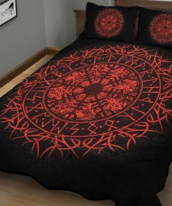 Viking Quilt Bedding Set Red Helm of Awe Rune 1