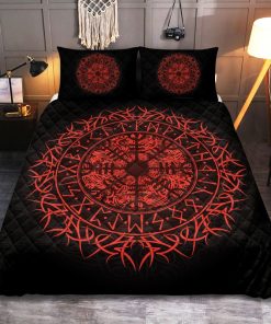 Viking Quilt Bedding Set Red Helm of Awe Rune