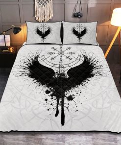 Viking Quilt Bedding Set Black Raven Vegvisir