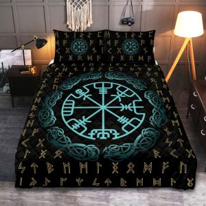 Viking Quilt Bedding Set Vegvisir Symbol Rune