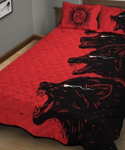 Viking Quilt Bedding Set Norse Mythology Black Wolves 1