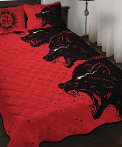 Viking Quilt Bedding Set Norse Mythology Black Wolves 2