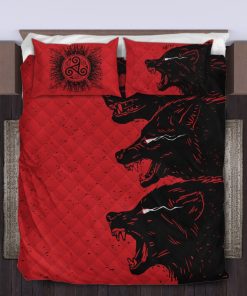 Viking Quilt Bedding Set Norse Mythology Black Wolves 3