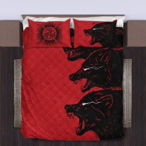Viking Quilt Bedding Set Norse Mythology Black Wolves 3