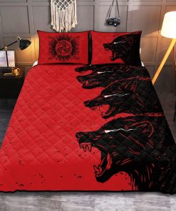 Viking Quilt Bedding Set Norse Mythology Black Wolves