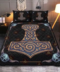 Viking Quilt Bedding Set Thor Norse God Symbol Mjölnir