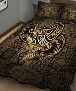 Viking Quilt Bedding Set Totem birds raven Huginn and Muninn of Odin 1