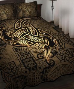 Viking Quilt Bedding Set Totem birds raven Huginn and Muninn of Odin 2