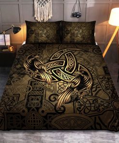 Viking Quilt Bedding Set Totem birds raven Huginn and Muninn of Odin