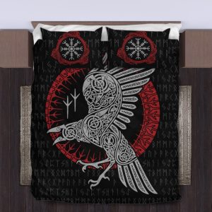 Viking Quilt Bedding Set Norse Raven Rune Pattern 3