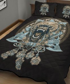 Viking Quilt Bedding Set Old Norse Dream Catcher Wolf 1