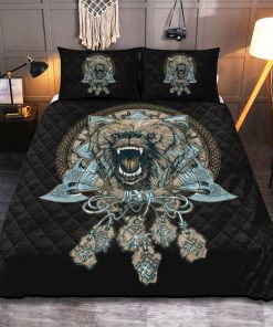 Viking Quilt Bedding Set Old Norse Dream Catcher Wolf