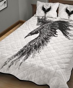 Viking Quilt Bedding Set Black Celtic Norse Mythology Raven 1