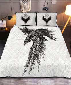 Viking Quilt Bedding Set Black Celtic Norse Mythology Raven