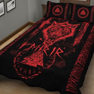 Viking Quilt Bedding Set Fenrir Wolf Valknut Runic 1