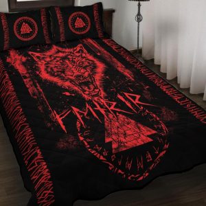 Viking Quilt Bedding Set Fenrir Wolf Valknut Runic 2