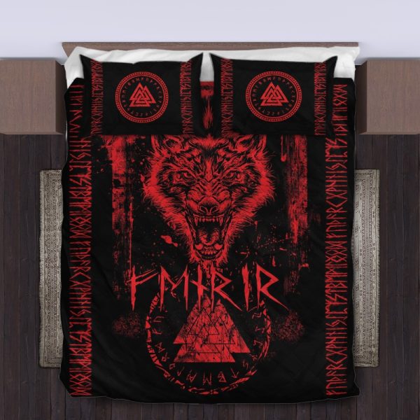 Viking Quilt Bedding Set Fenrir Wolf Valknut Runic 3