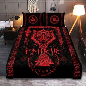 Viking Quilt Bedding Set Fenrir Wolf Valknut Runic