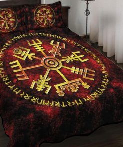 Viking Quilt Bedding Set Gold Vegvisir And Rune In Fire 2