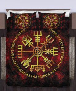 Viking Quilt Bedding Set Gold Vegvisir And Rune In Fire 3