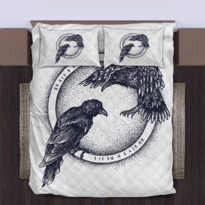 Viking Quilt Bedding Set Raven Of Odin Hugin And Munin 3