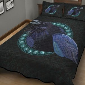 Viking Quilt Bedding Set Raven In A Circle Of Shining Runes 1