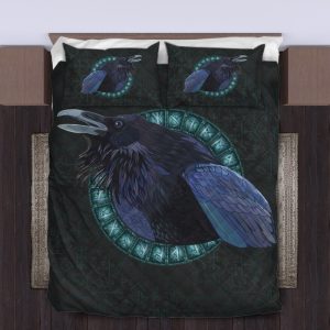 Viking Quilt Bedding Set Raven In A Circle Of Shining Runes 3