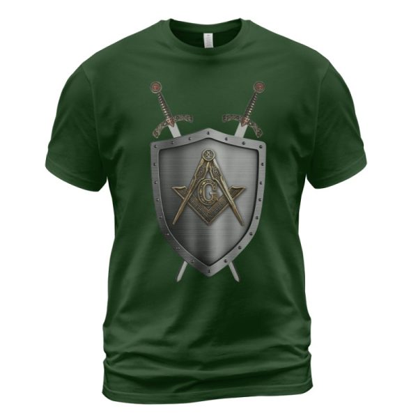 Freemason T-shirt Swords And Mason Shield Forest Green