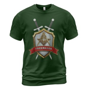 Freemason T-shirt Swords And Shielf Gold Forest Green