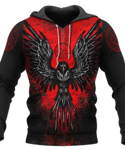 Viking Hoodie Norse Raven Vegvisir In Fire Zip