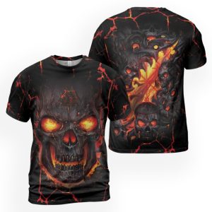 Viking T-shirt Flaming Occult Skull Valknut 2