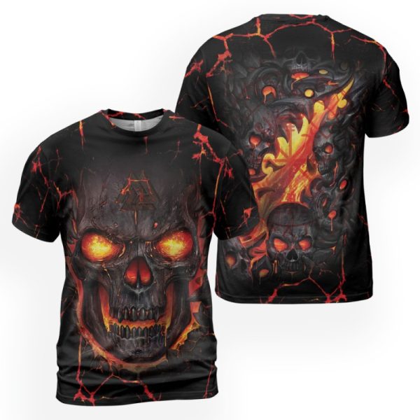 Viking T-shirt Flaming Occult Skull Valknut 2