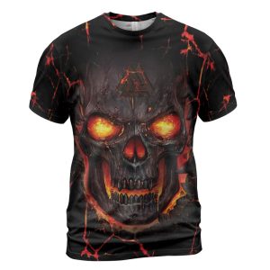 Viking T-shirt Flaming Occult Skull Valknut
