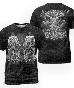 Viking T-shirt Fenrir Raven Hammer 2