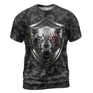 Viking T-shirt Norse Wolf Shield Hammer Camo