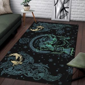 Viking Area Rug Fenrir Norse Wolf And Ravens 1