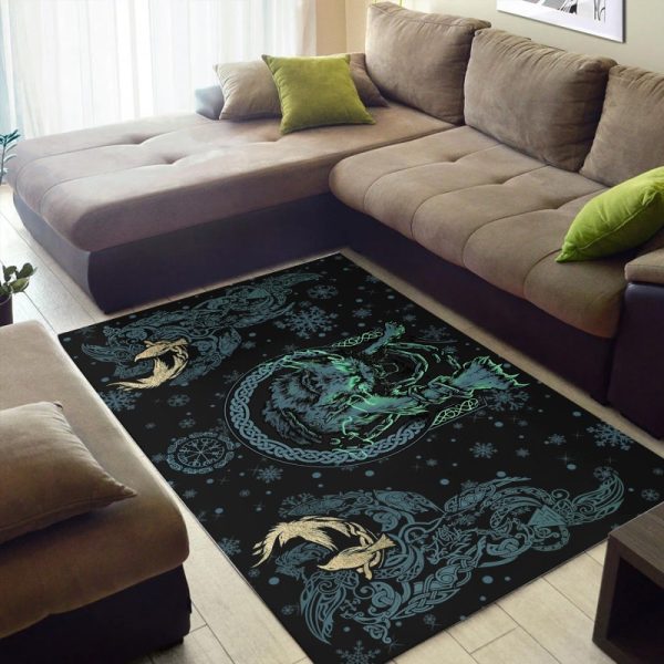 Viking Area Rug Fenrir Norse Wolf And Ravens 2