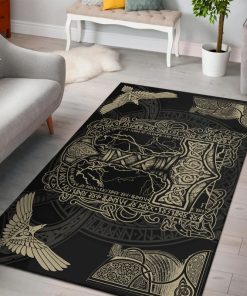 Viking Area Rug Raven Ship Thunder Hammer