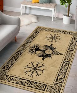 Viking Area Rug Black Raven And Yggdrasil Tree Celtic