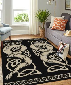 Viking Area Rug Sons Of Fenrir Skoll and Hati Stylized 3