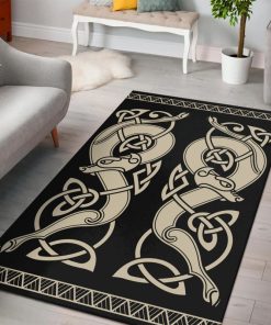 Viking Area Rug Sons Of Fenrir Skoll and Hati Stylized