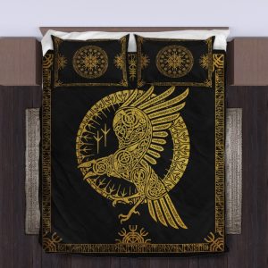 Viking Quilt Bedding Set Ravens in Celtic Gold 3