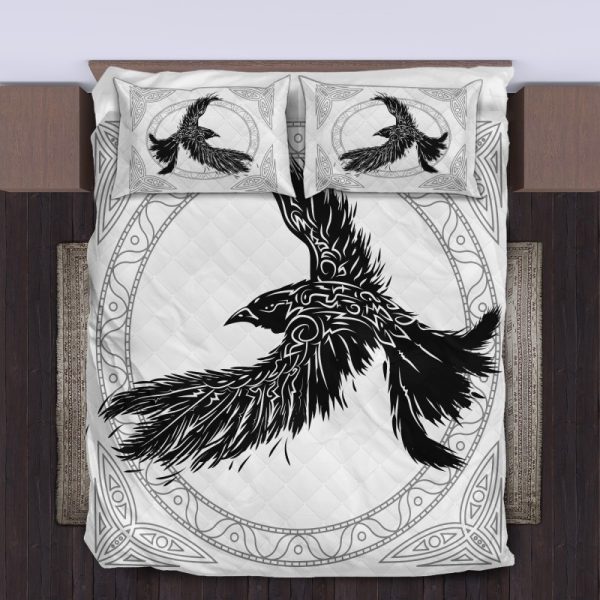 Viking Quilt Bedding Set Black Raven Of Odin 3